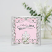 Pink Rose Cross Quinceanera Kaart (Staand voorkant)