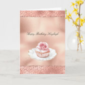 Pink Rose Cupcake Gold Glam Glitter Birthday   Kaart (Gele Bloem)