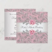 Pink Rose Damask Vrouwen Verjaardagsfeest Kaart (Voorkant / Achterkant)