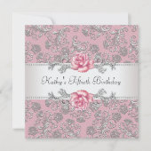 Pink Rose Damask Vrouwen Verjaardagsfeest Kaart (Voorkant)