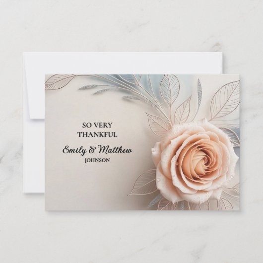 Pink Rose Dew Drops Designer Thank You Card (Voorkant)