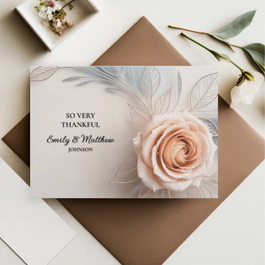 Pink Rose Dew Drops Designer Thank You Card