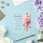 Pink Rose Diamond Bow Girl Baby Shower  Acryl Uitnodigingen (Insitu (Huwelijk))