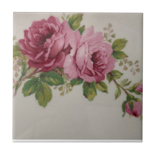 Pink Rose elegance Ceramic Tile Tegeltje (Voorkant)