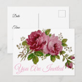 Pink Rose Elegance Invitation Briefkaart (Voorkant / Achterkant)