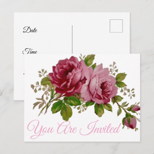 Pink Rose Elegance Invitation Briefkaart (Voorkant / Achterkant)