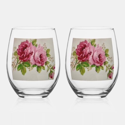 Pink Rose Elegance  Wijnglas Zonder Voet (Voorkant)