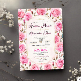 Pink Rose Elegant Floral Romantic Blush Rose Acryl Uitnodigingen