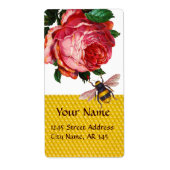 PINK ROSE EN HONEY BEE, BEEKEEPER ETIKET (Voorkant)