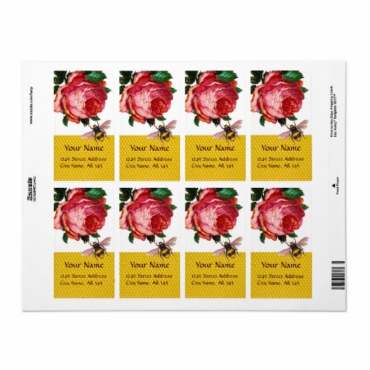 PINK ROSE EN HONEY BEE, BEEKEEPER ETIKET (Full Sheet)