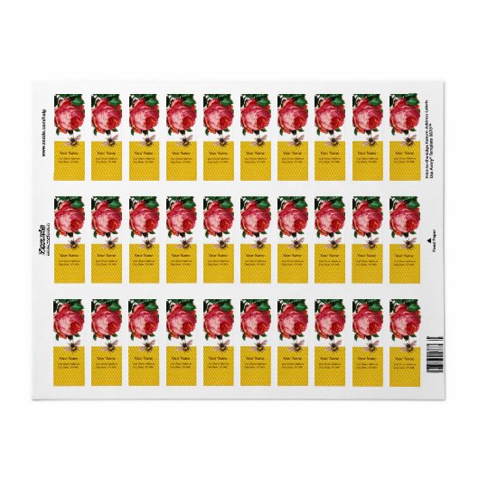 PINK ROSE EN HONEY BEE, BEEKEEPER ETIKET (Full Sheet)