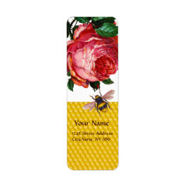 PINK ROSE EN HONEY BEE, BEEKEEPER ETIKET