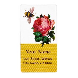 PINK ROSE EN HONEY BEE, BEEKEEPER ETIKET