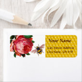 PINK ROSE EN HONEY BEE, BEEKEEPER ETIKET (Insitu)