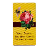 PINK ROSE EN HONEY BEE, BEEKEEPER ETIKET (Voorkant)