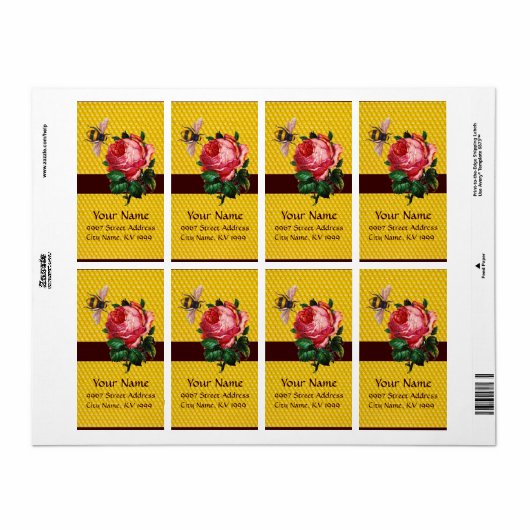 PINK ROSE EN HONEY BEE, BEEKEEPER ETIKET (Full Sheet)