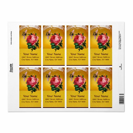 PINK ROSE EN HONEY BEE, BEEKEEPER ETIKET (Full Sheet)