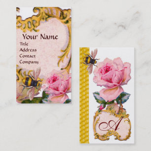 PINK ROSE EN HONEY BEEKEEPER MONOGRAM VISITEKAARTJE