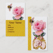 PINK ROSE EN HONEY BEEKEEPER MONOGRAM VISITEKAARTJE (Voorkant / Achterkant)