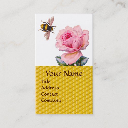 PINK ROSE EN HONEY BEEKEEPER MONOGRAM VISITEKAARTJE (Voorkant)