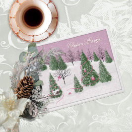 Pink Rose Enchanted Forest Foil Holiday Card Kaart
