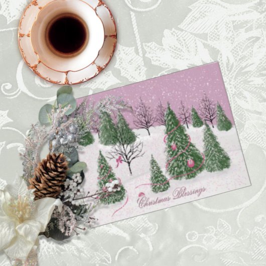 Pink Rose Enchanted Forest Holiday Letter Card Kaart