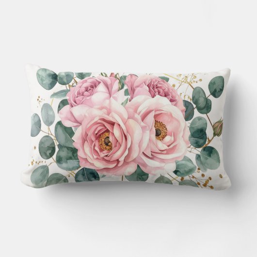 Pink Rose & Eucalyptus Pillow Kussen (Voorkant)
