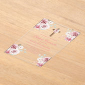 Pink rose first communion invitation in spanish  acryl uitnodigingen (Laagn)