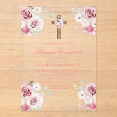 Pink rose first communion invitation in spanish  acryl uitnodigingen (Voorkant)
