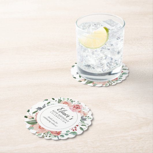 Pink Rose Floral 80e verjaardag dank u Kartonnen Onderzetters (Insitu)