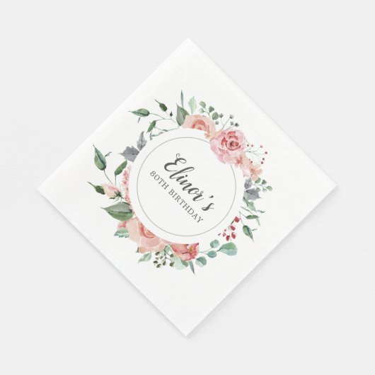 Pink Rose Floral 80e verjaardag dank u Servet (Hoek)