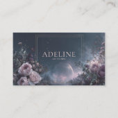 Pink Rose Floral and Celestial Planet Night Sky Visitekaartje (Voorkant)