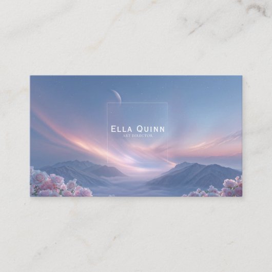 Pink Rose Floral and Celestial Twilight Mountain Visitekaartje (Voorkant)