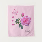 Pink Rose Floral Butterfly Hearts Wandkleed (Voorkant)