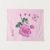 Pink Rose Floral Butterfly Hearts Wandkleed (Voorkant (horizontaal))