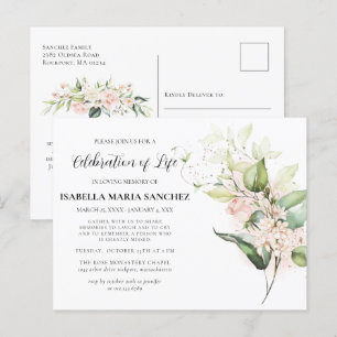 Pink Rose Floral Celebration of Life Invitation Briefkaart