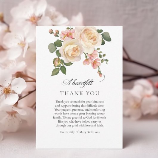 Pink Rose Floral Christelijke begrafenis Dank u Bedankkaart