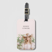 Pink Rose Floral Fence Cowgirl Bagagelabel (Voorkant (verticaal))