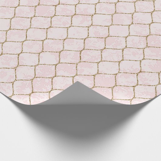 Pink Rose Floral Gold Glitter Baroque Antonietta Cadeaupapier (Hoek)