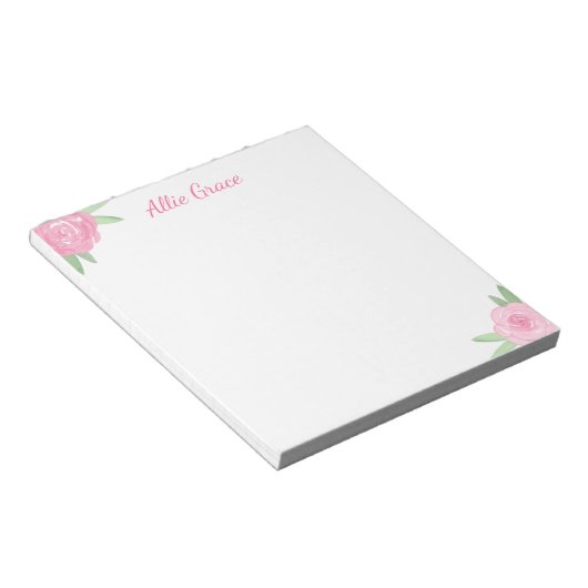 Pink Rose Floral Notepad - Personalized Name Notitieblok (Schuin)