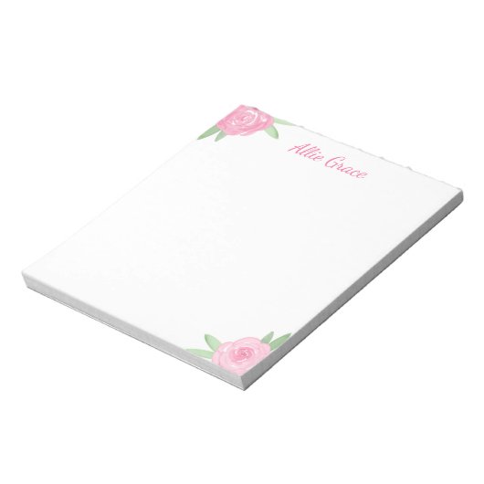 Pink Rose Floral Notepad - Personalized Name Notitieblok (Linkerzijde)