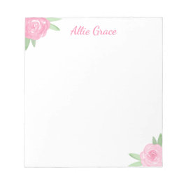 Pink Rose Floral Notepad - Personalized Name Notitieblok