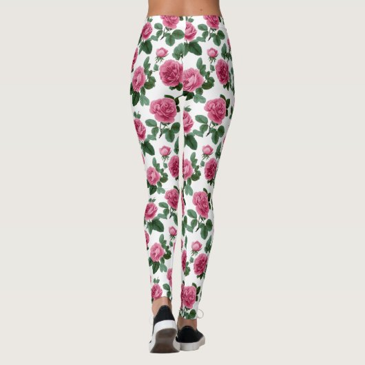 Pink Rose Floral Pattern Leggings (Achterkant)