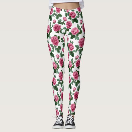Pink Rose Floral Pattern Leggings (Voorkant)
