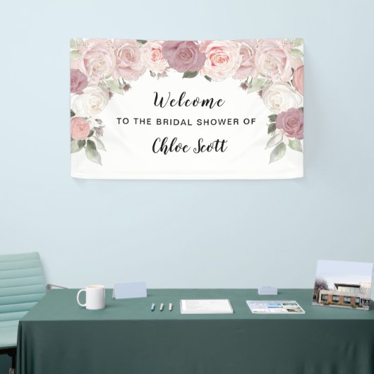 Pink Rose Floral Vrijgezellenfeest Welkom Spandoek (Beurs)