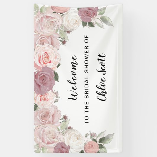 Pink Rose Floral Vrijgezellenfeest Welkom Spandoek (Verticaal)