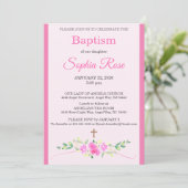 Pink Rose Floral Watercolor Cross Stripe Baptism Kaart (Staand voorkant)