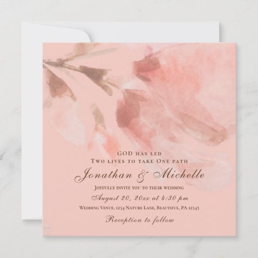 Pink Rose Floral Waterverf Christelijk huwelijk Kaart (Voorkant)