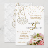 Pink Rose Floral Wedding Kaart (Voorkant / Achterkant)