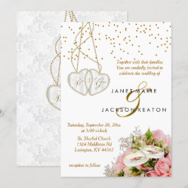 Pink Rose Floral Wedding Kaart